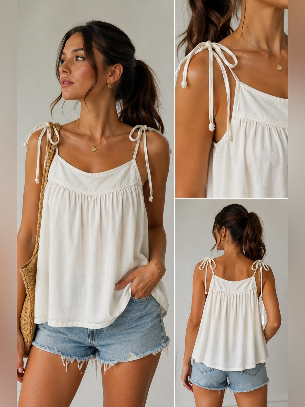 Bella Dahl Tie-Shoulder Tank Top | Size Small | Soft Cream | 100% TENCEL™